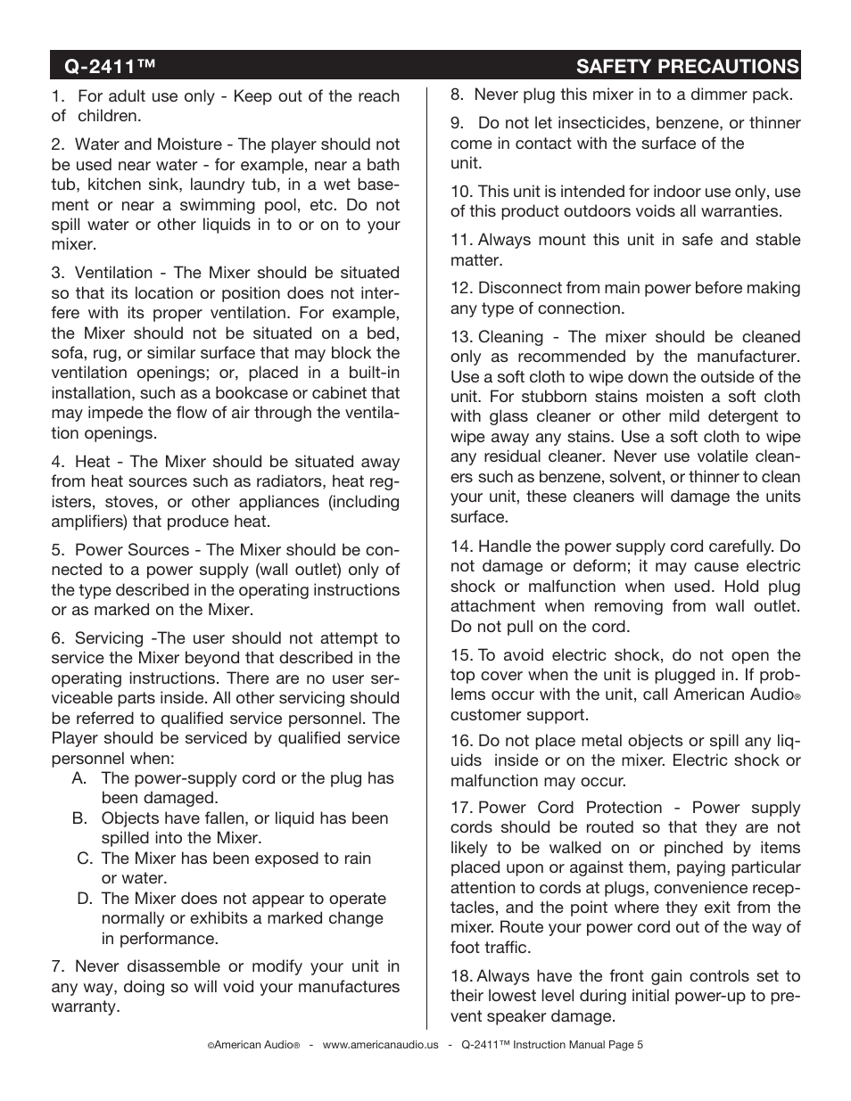 American Audio Q-2411 User Manual | Page 5 / 20