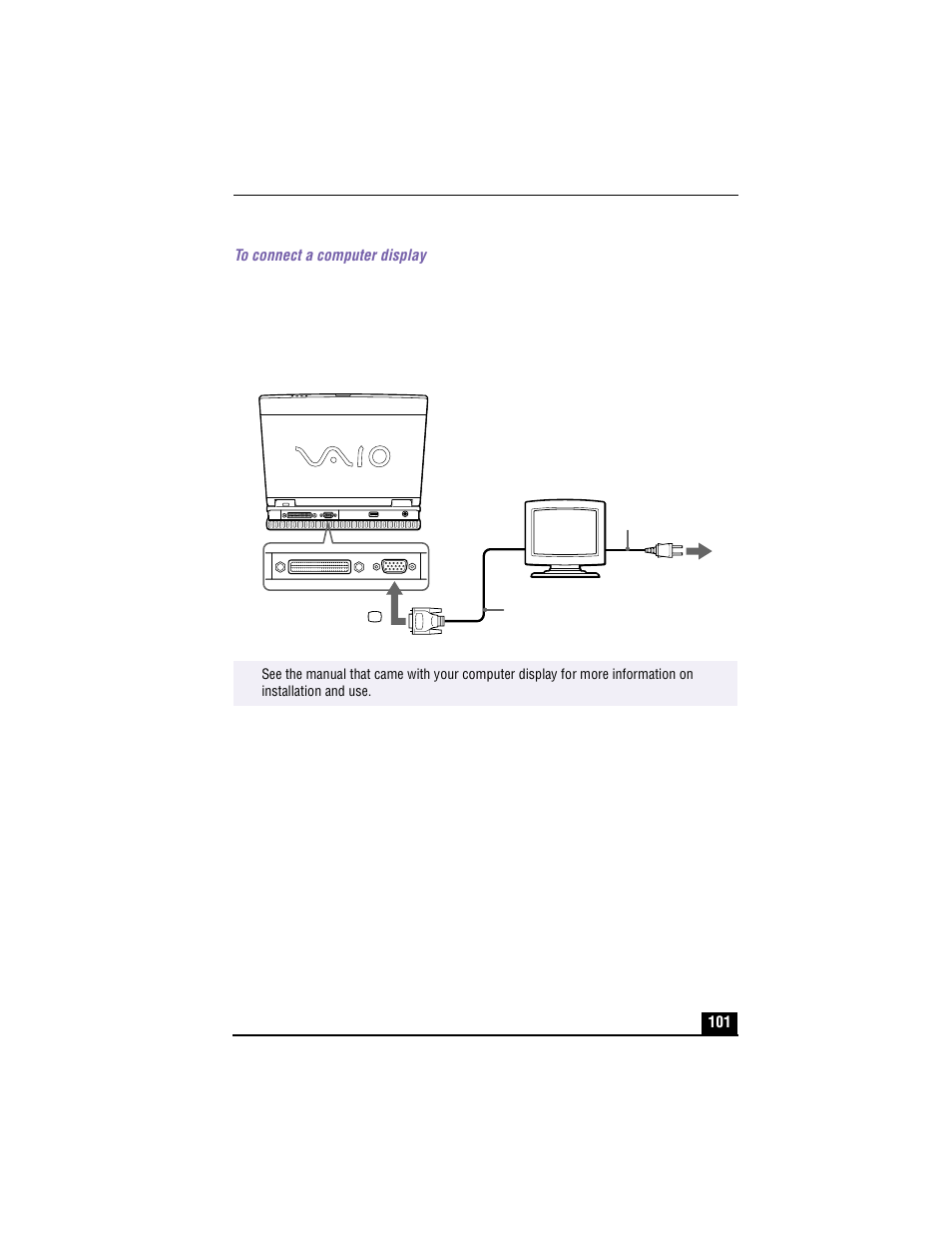 To connect a computer display, Monitor connector | Sony PCG-XG700 User Manual | Page 101 / 154