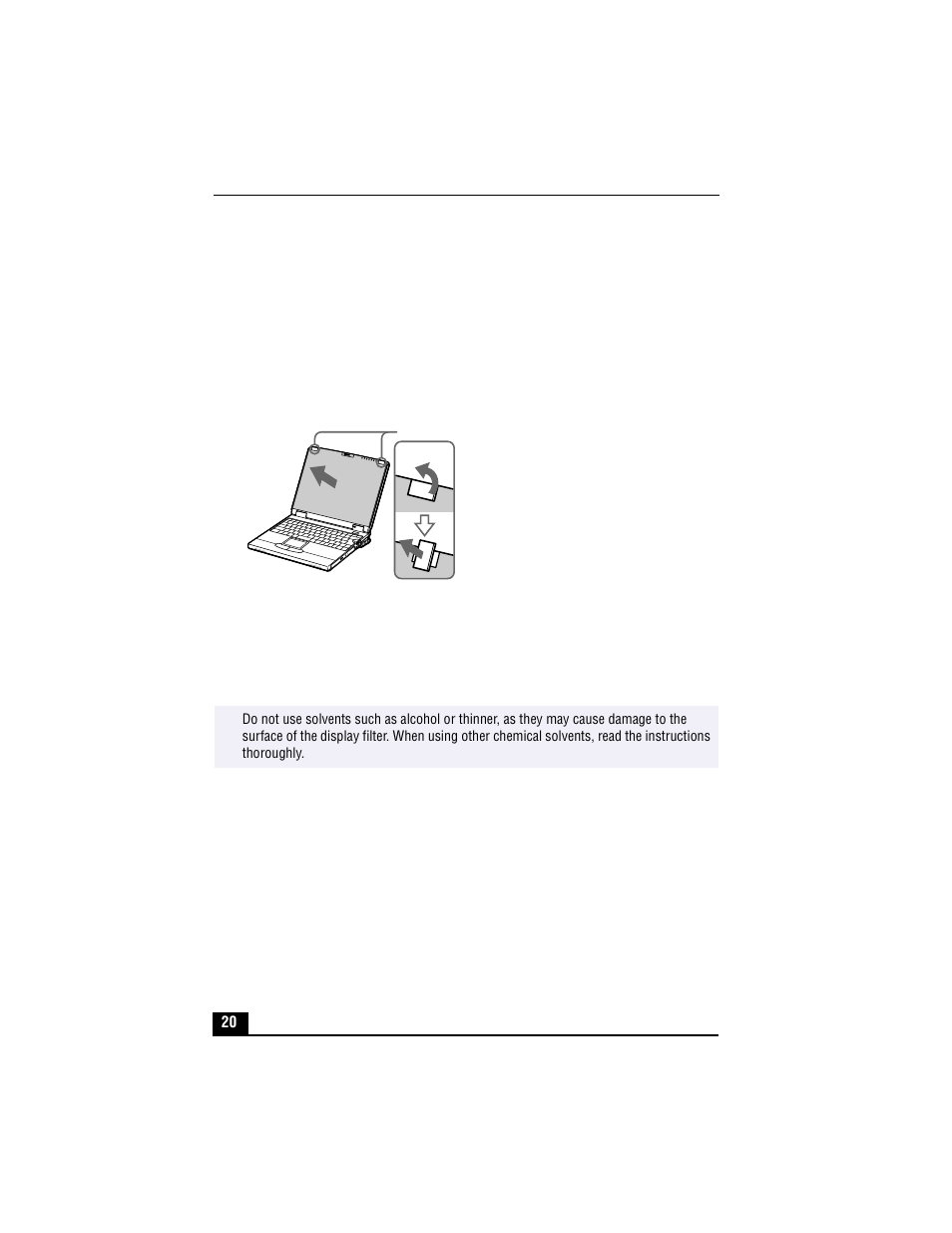 Cleaning the display filter, Display filter clips, 5 turn 90˚ to lock it in place | Sony PCG-XG700 User Manual | Page 20 / 154