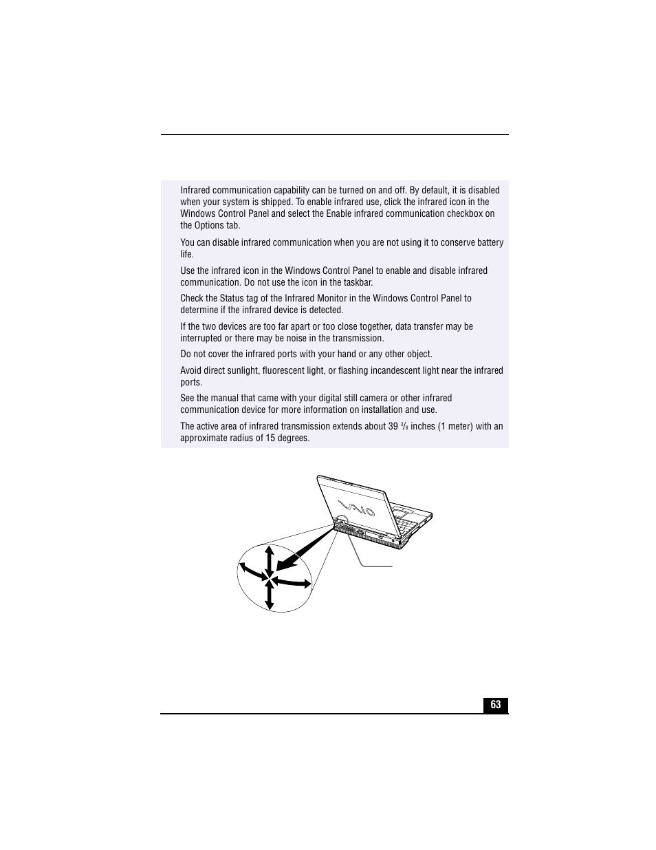 Infrared range | Sony PCG-XG700 User Manual | Page 63 / 154