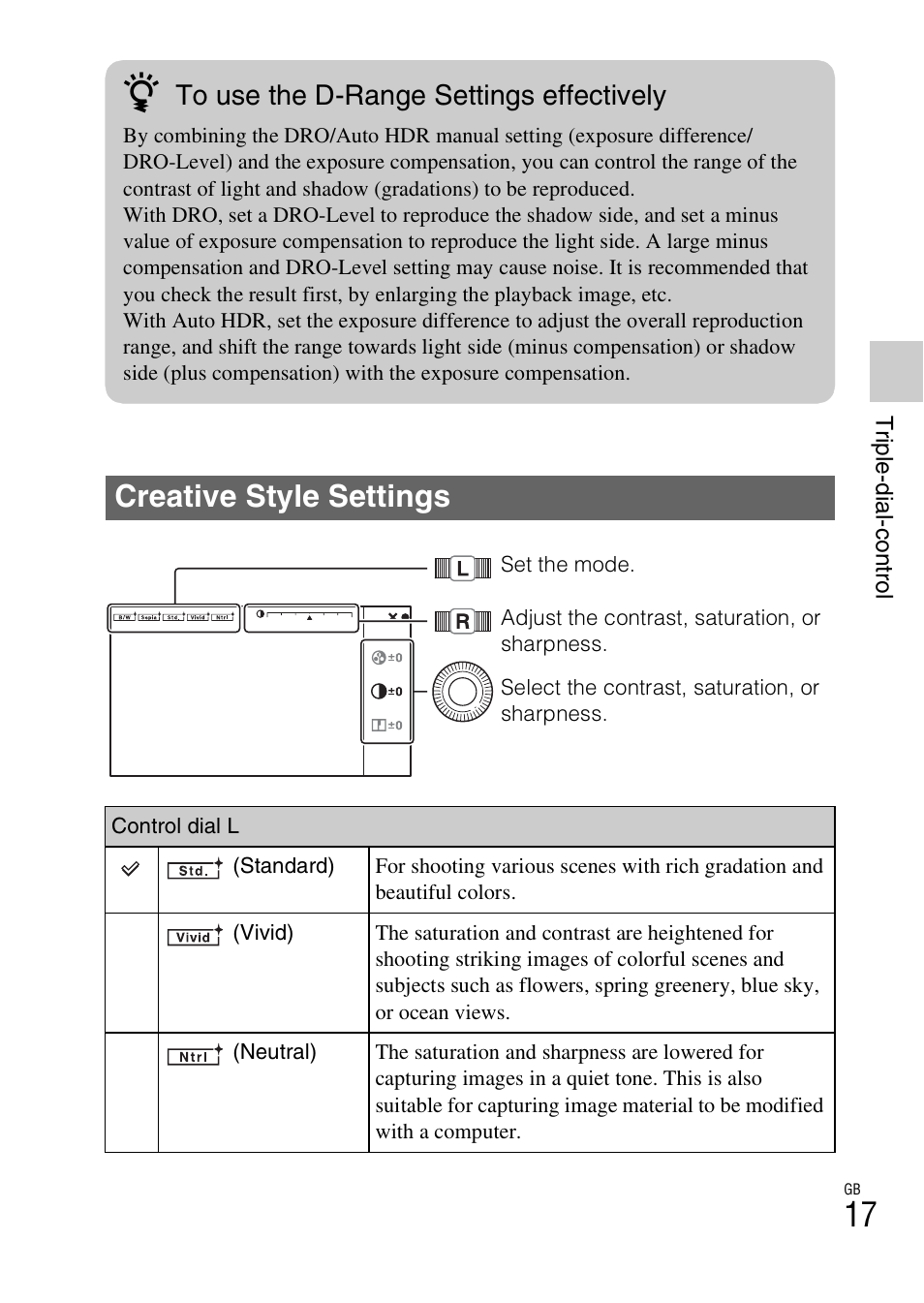 Creative style settings | Sony NEX-7 User Manual | Page 17 / 64