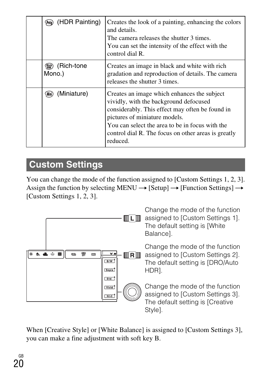 Custom settings | Sony NEX-7 User Manual | Page 20 / 64