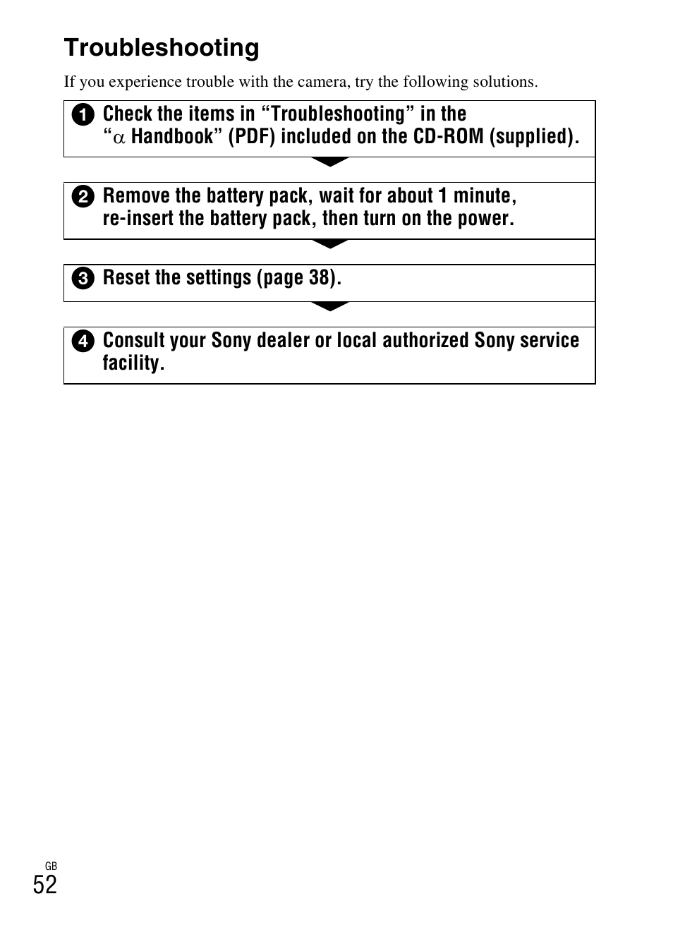 Troubleshooting, 52 troubleshooting | Sony NEX-7 User Manual | Page 52 / 64