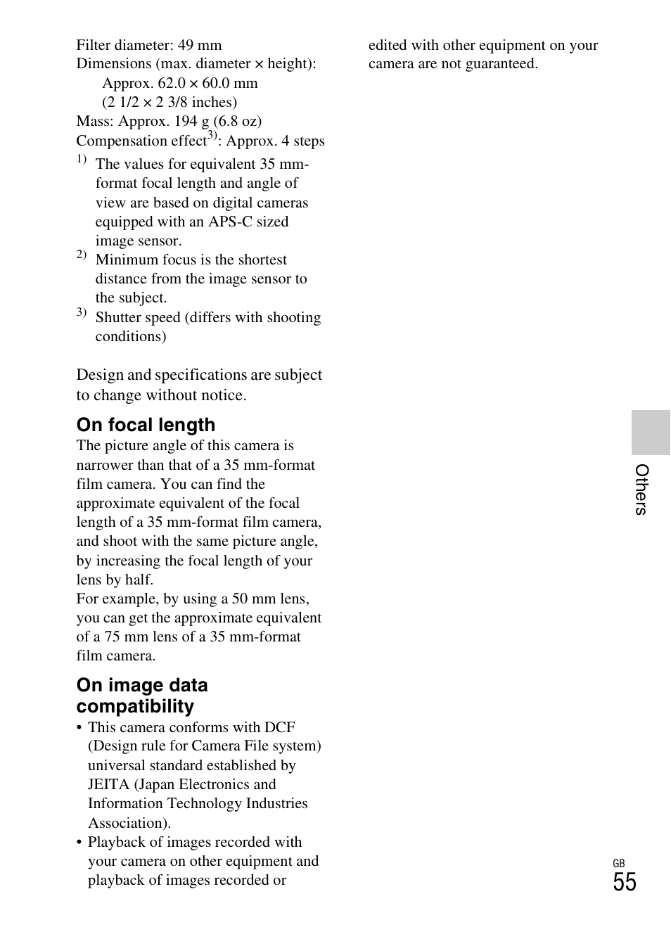 On focal length, On image data compatibility | Sony NEX-7 User Manual | Page 55 / 64