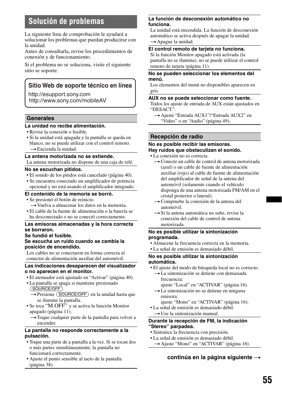 Solución de problemas, Sitio web de soporte técnico en línea | Sony XAV-60 User Manual | Page 173 / 180