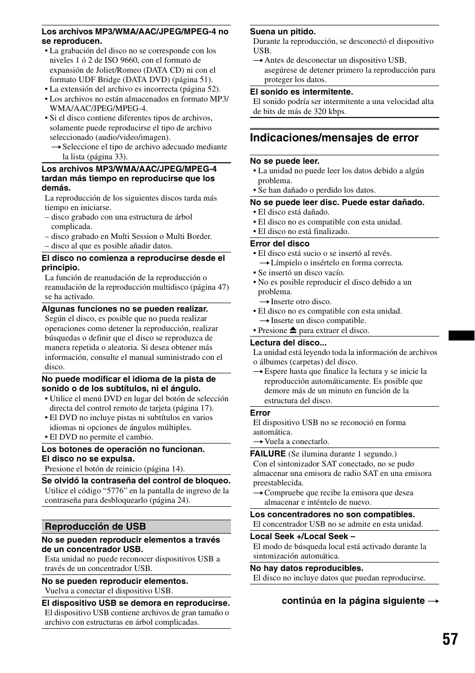 Indicaciones/mensajes de error | Sony XAV-60 User Manual | Page 175 / 180