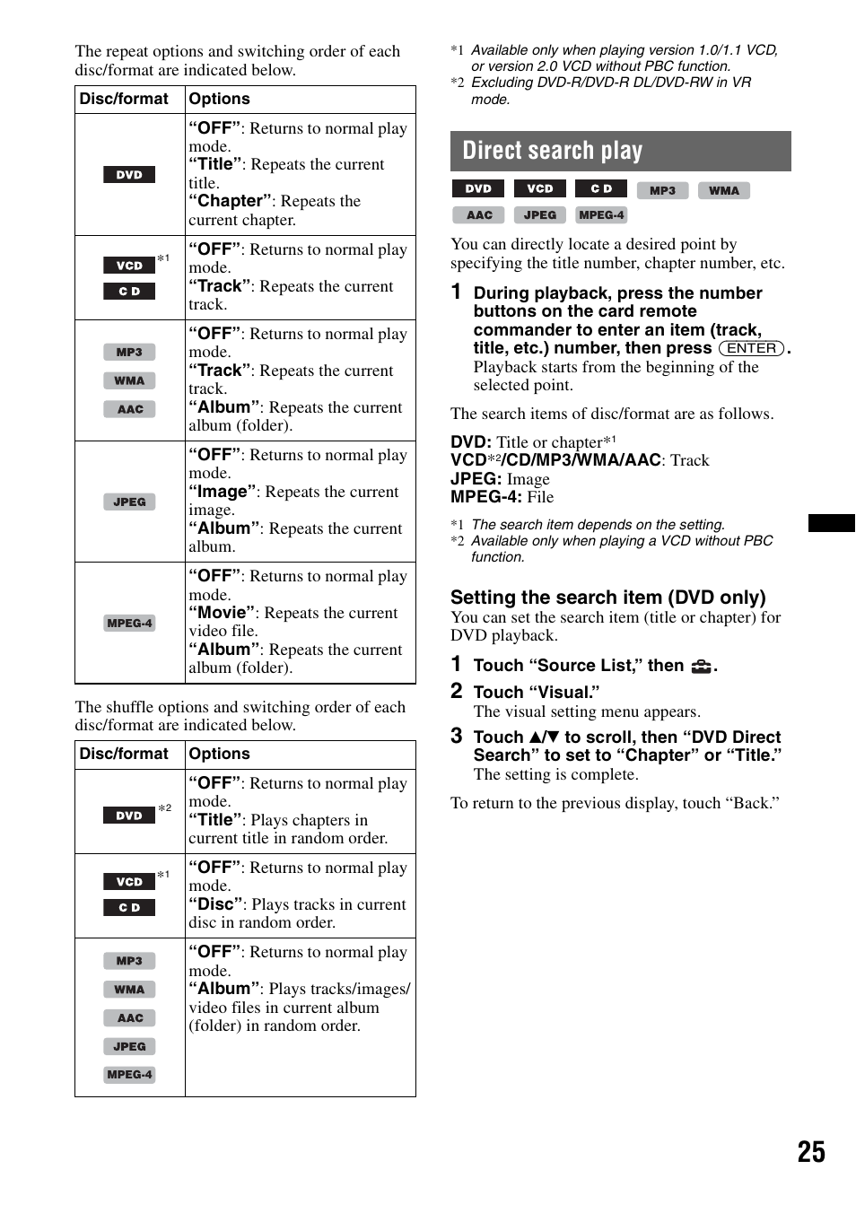Direct search play | Sony XAV-60 User Manual | Page 25 / 180