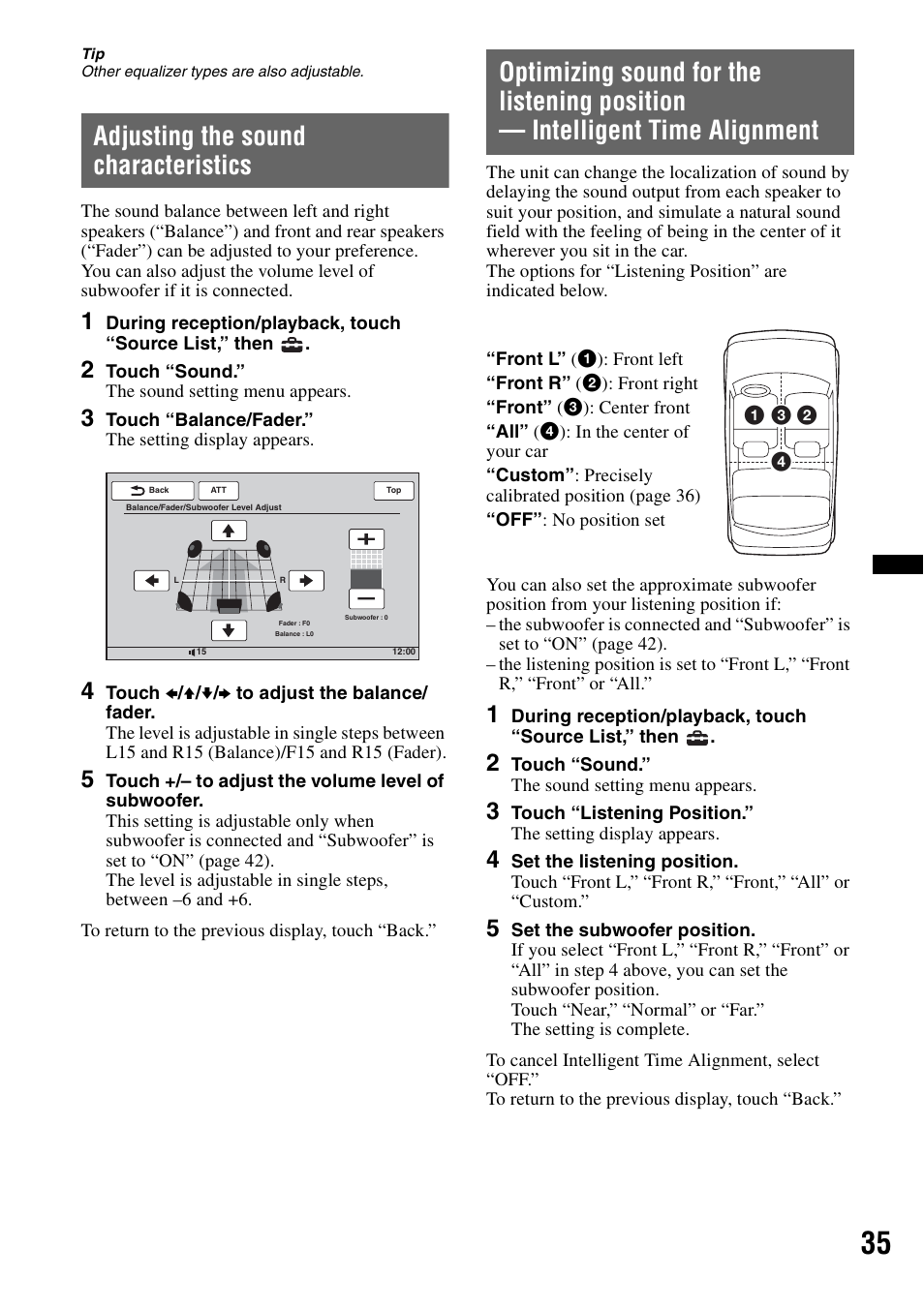 Adjusting the sound characteristics | Sony XAV-60 User Manual | Page 35 / 180