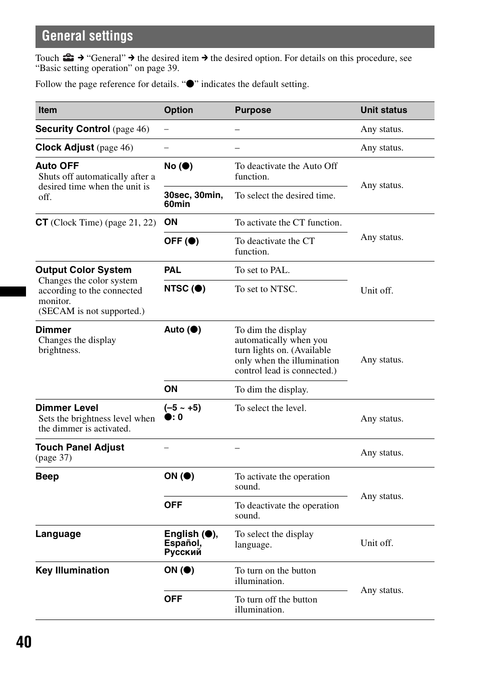 General settings | Sony XAV-60 User Manual | Page 40 / 180