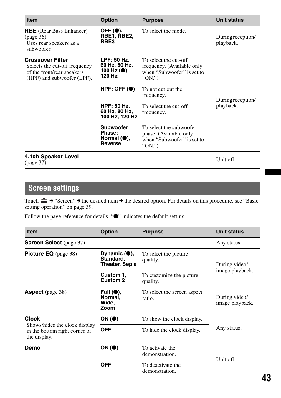 Screen settings | Sony XAV-60 User Manual | Page 43 / 180