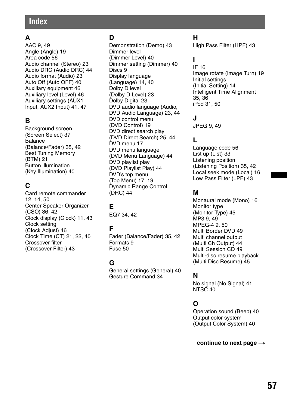 Index | Sony XAV-60 User Manual | Page 57 / 180