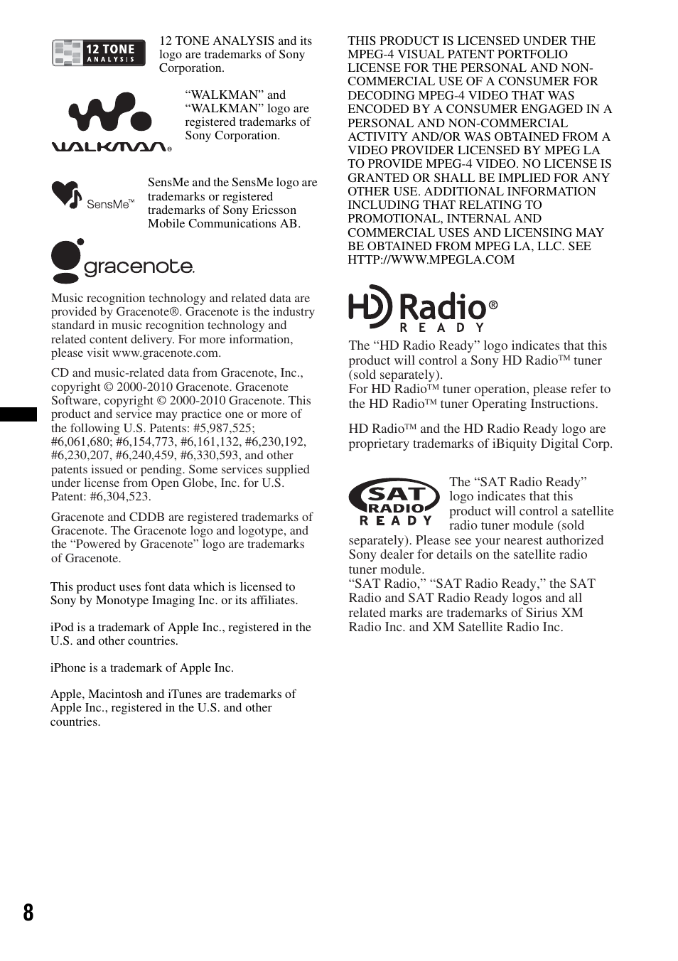 Sony XAV-60 User Manual | Page 8 / 180