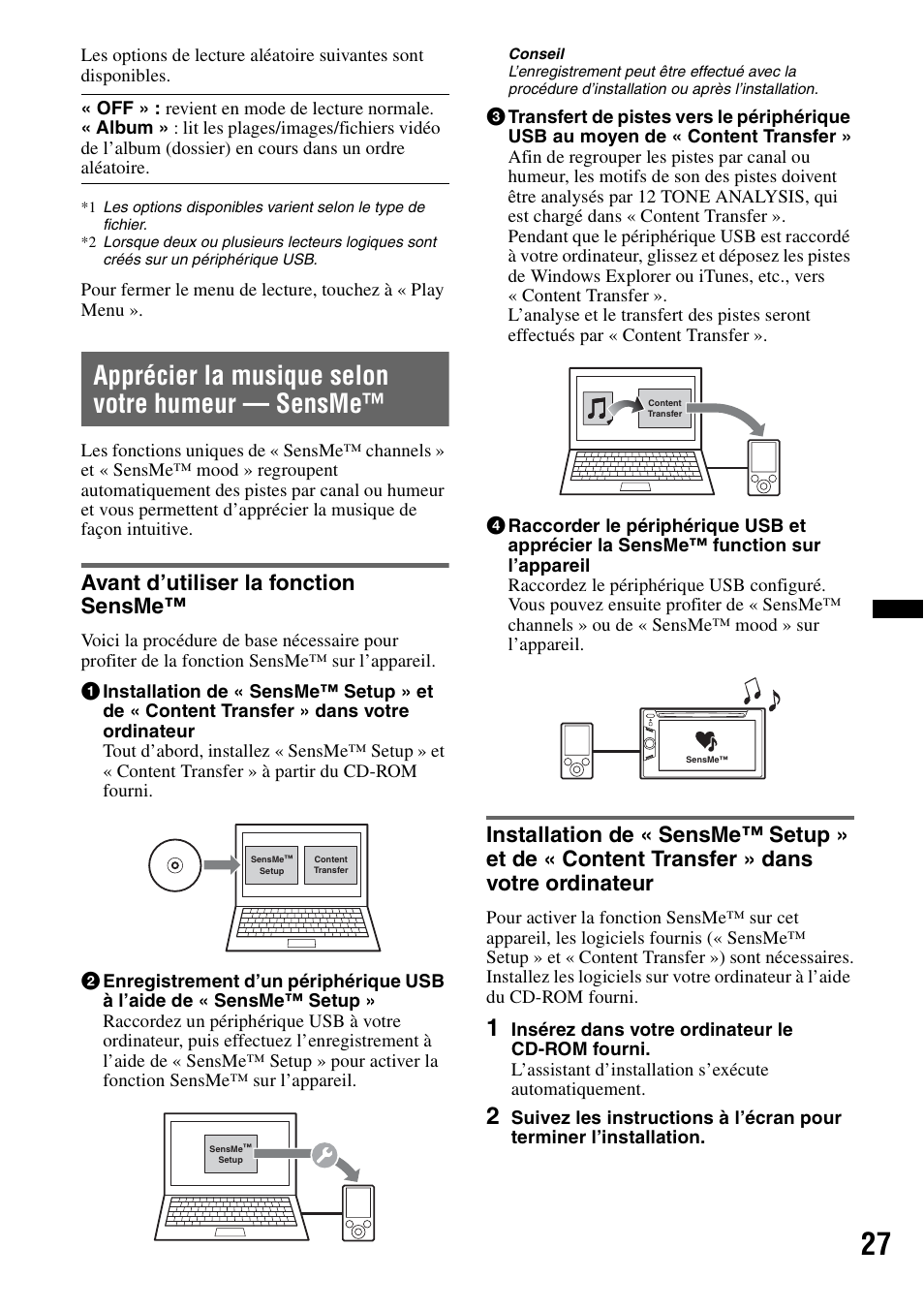 Apprécier la musique selon votre humeur - sensme, Avant d’utiliser la fonction sensme, Apprécier la musique selon votre humeur — sensme | Sony XAV-60 User Manual | Page 85 / 180