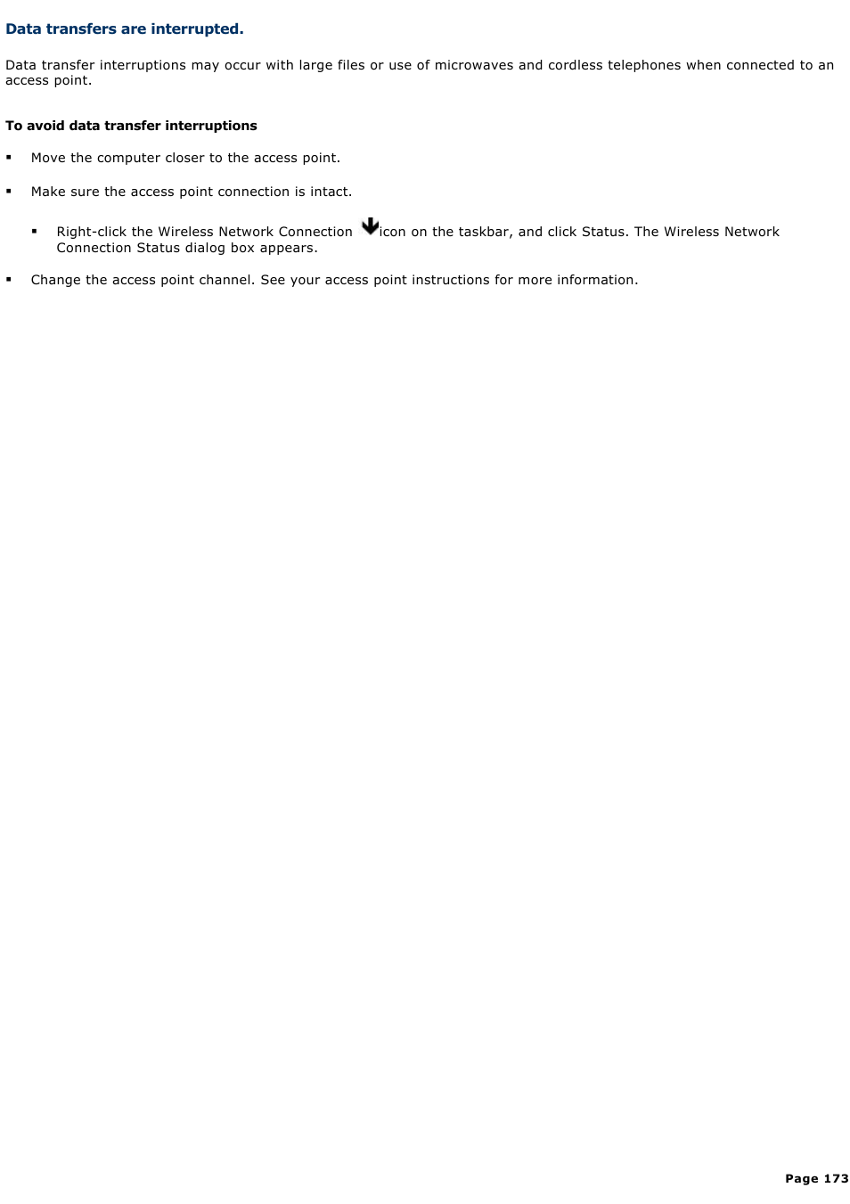 Data transfers are interrupted | Sony PCG-SRX87 User Manual | Page 173 / 177