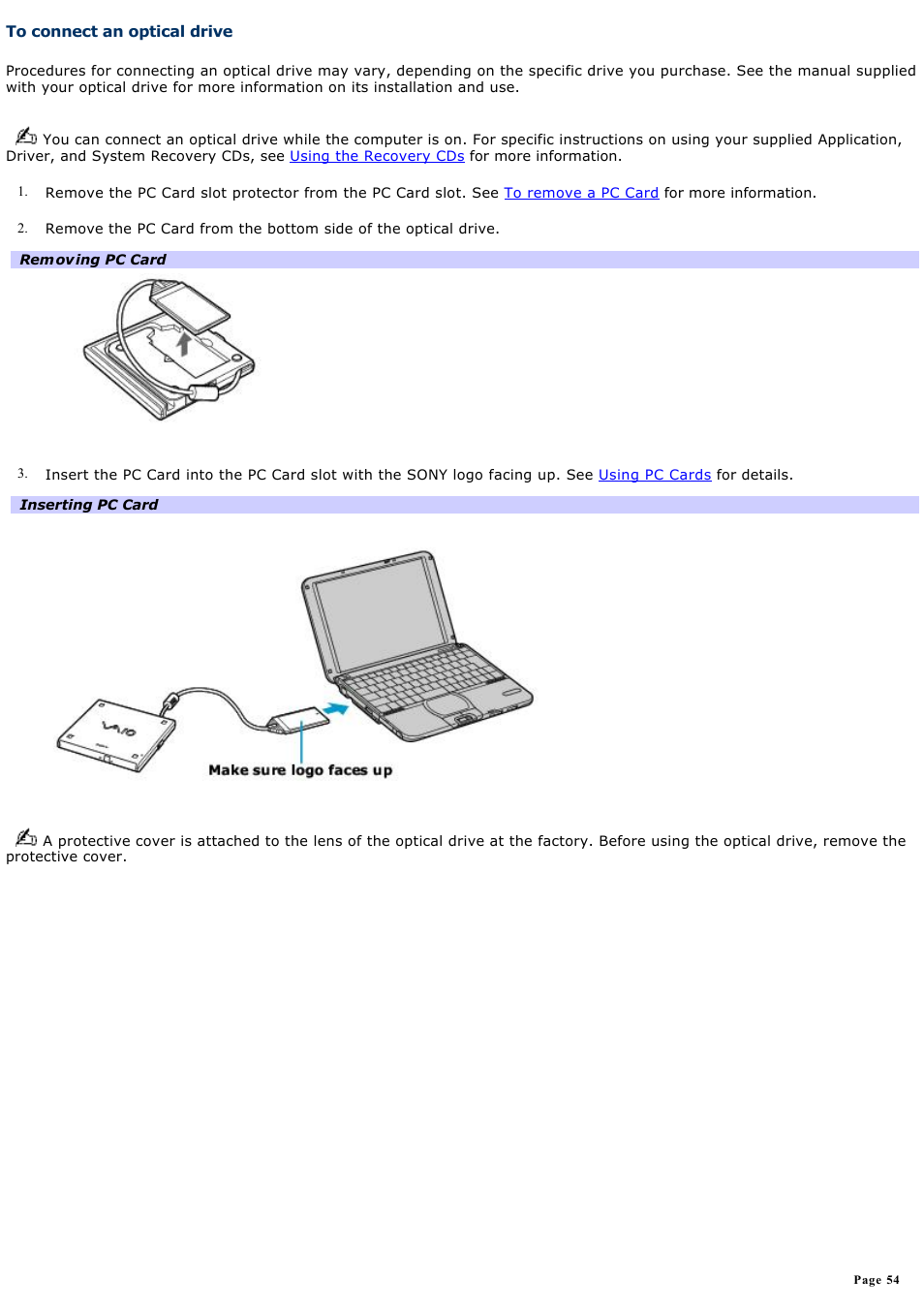 To connect an optical drive | Sony PCG-SRX87 User Manual | Page 54 / 177