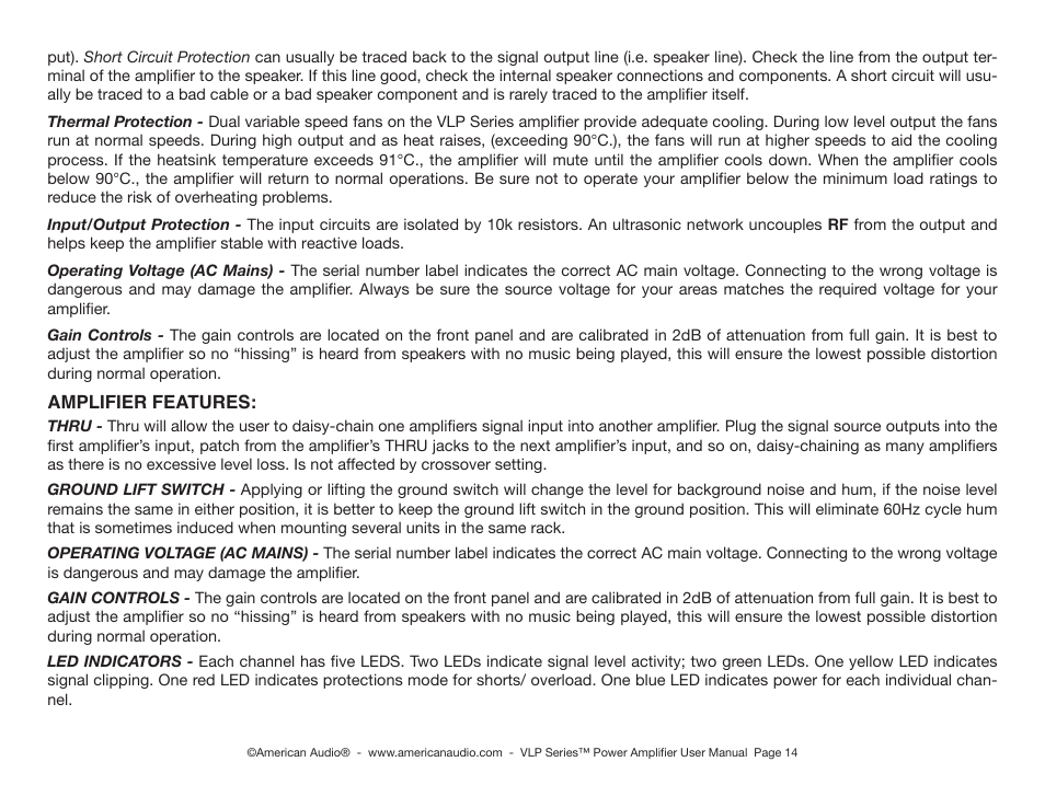 American Audio VLP Series User Manual | Page 14 / 18
