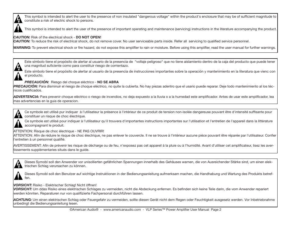 American Audio VLP Series User Manual | Page 2 / 18