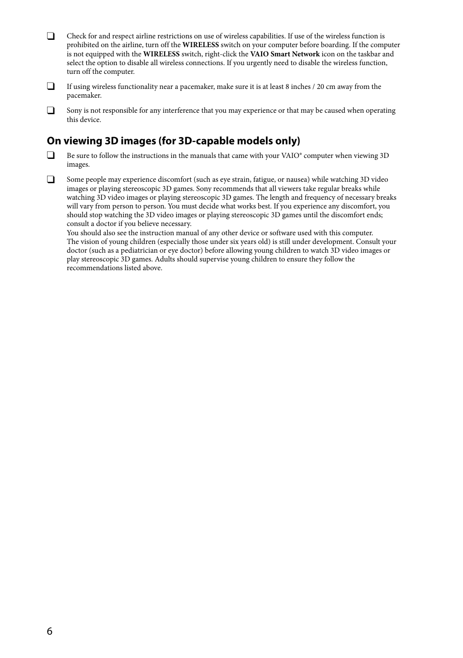 On viewing 3d images (for 3d-capable models only) | Sony SVS1311ZDZB User Manual | Page 6 / 32