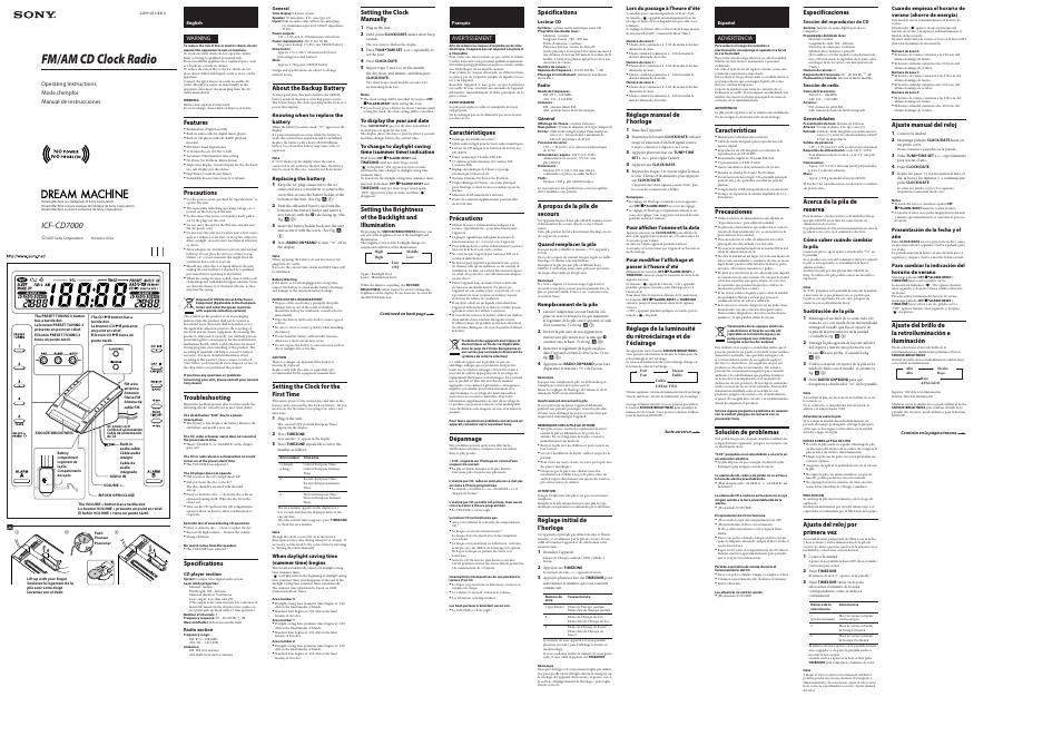 Sony ICF-CD7000 User Manual | 2 pages