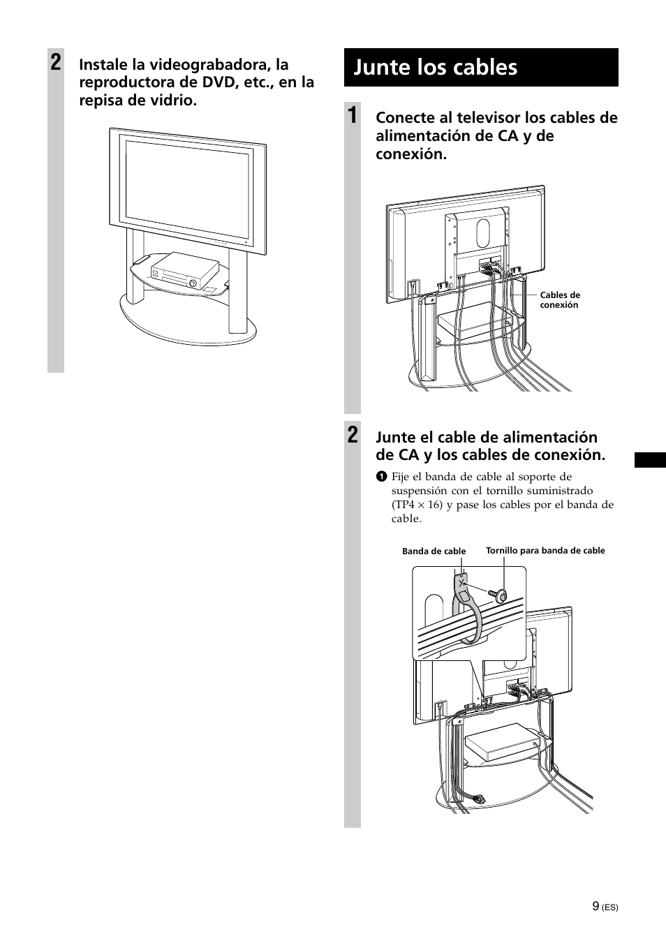 Junte los cables, Junte los cables 1 | Sony KDE-42XS955 User Manual | Page 29 / 36