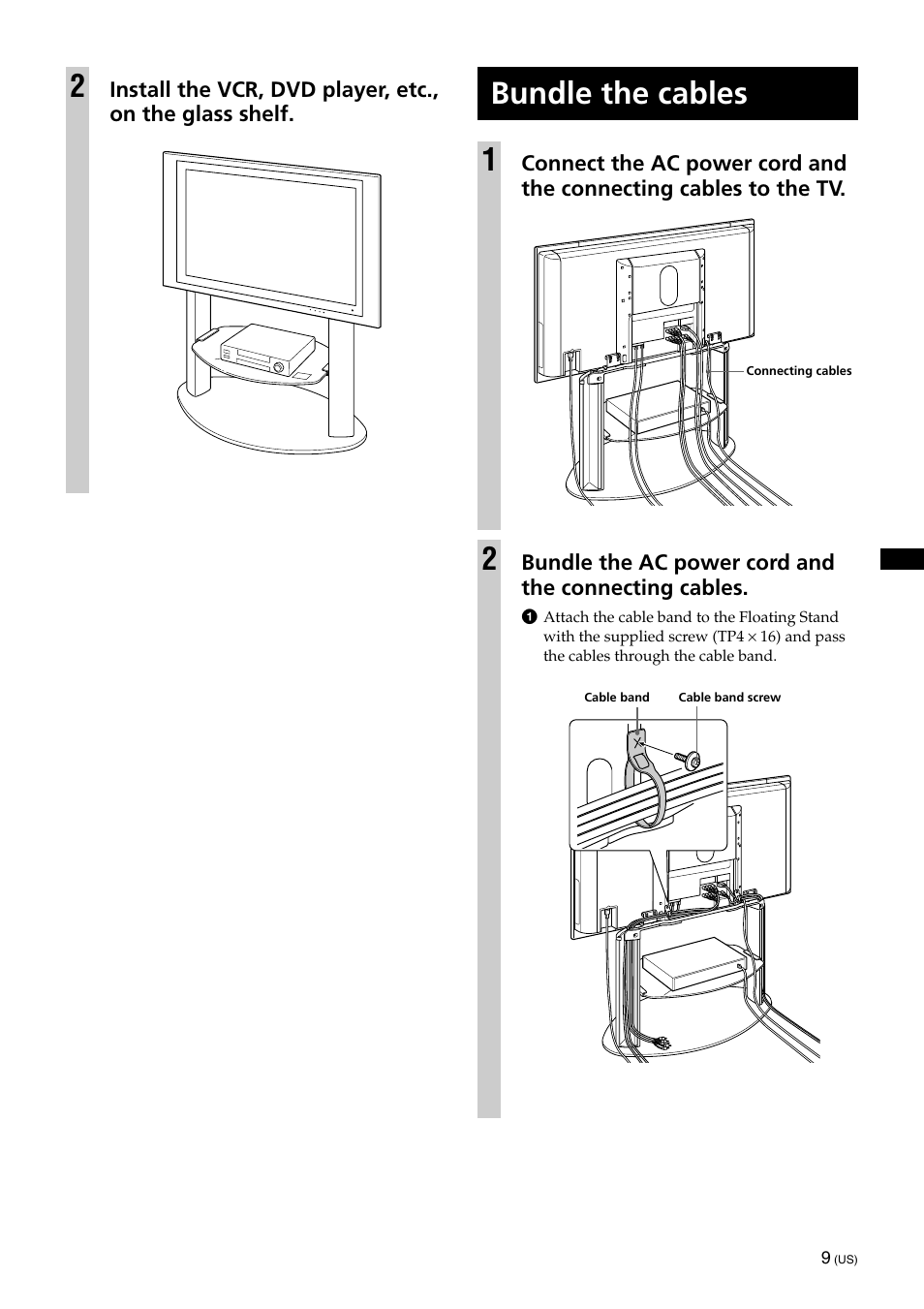 Bundle the cables, Bundle the cables 1 | Sony KDE-42XS955 User Manual | Page 9 / 36