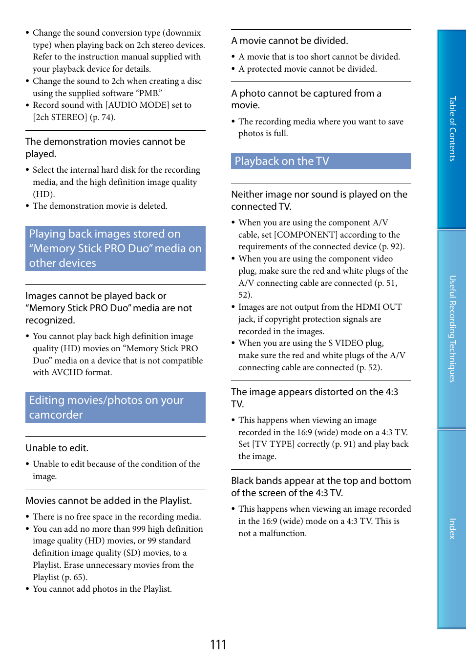 Playing back images stored on “memory stick, Pro duo” media on other devices, Editing movies/photos on your camcorder | Playback on the tv | Sony HDR-XR200V User Manual | Page 111 / 133