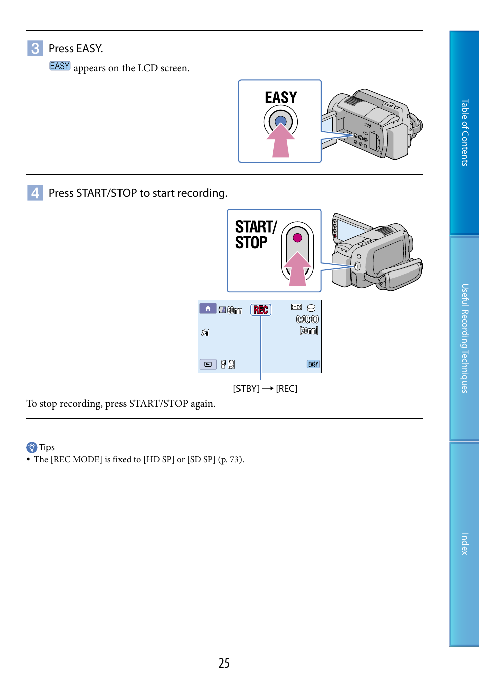 On (25, 32), On (25, 26), S (25, 32) | Sony HDR-XR200V User Manual | Page 25 / 133