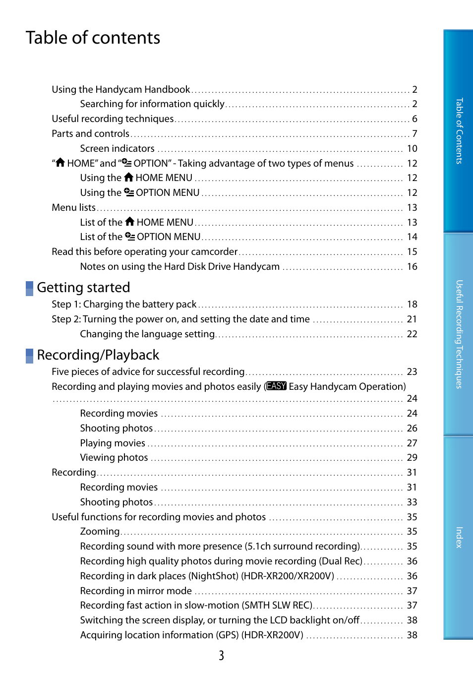 Sony HDR-XR200V User Manual | Page 3 / 133