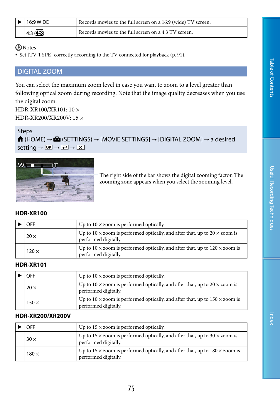 Digital zoom | Sony HDR-XR200V User Manual | Page 75 / 133