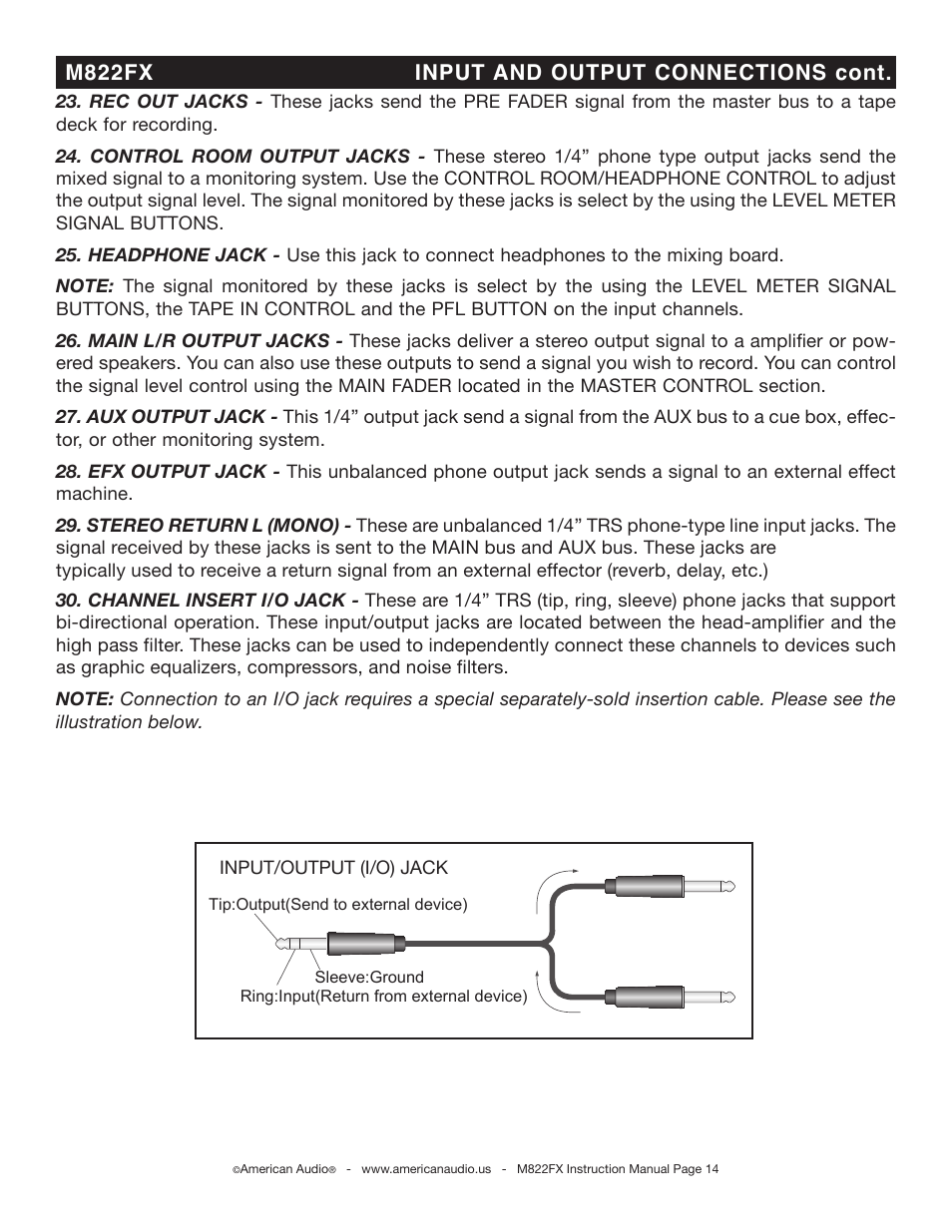 M822fx input and output connections cont | American Audio M822FX User Manual | Page 14 / 25