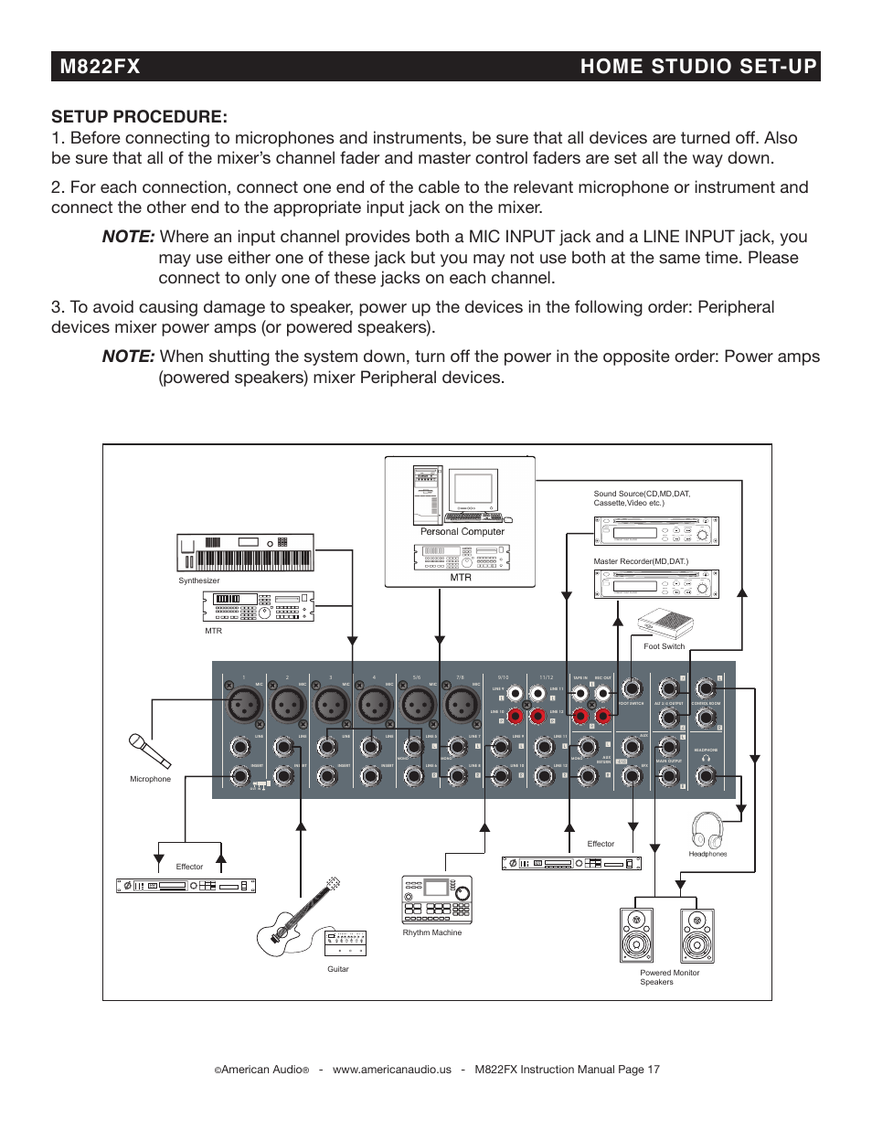 M822fx home studio set-up | American Audio M822FX User Manual | Page 17 / 25