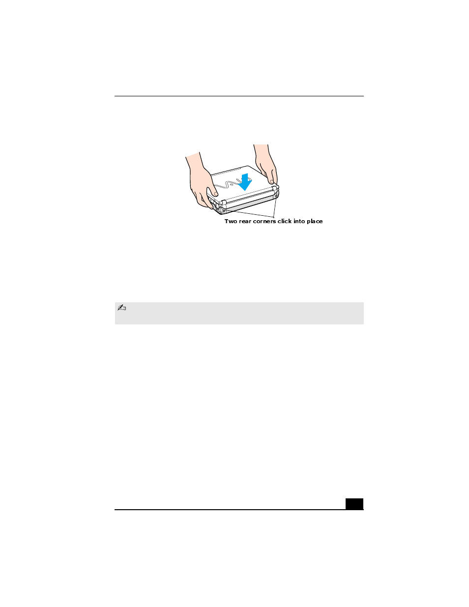 Disconnecting the docking station, Two rear corners click into place | Sony PCG-R505GCP User Manual | Page 27 / 72