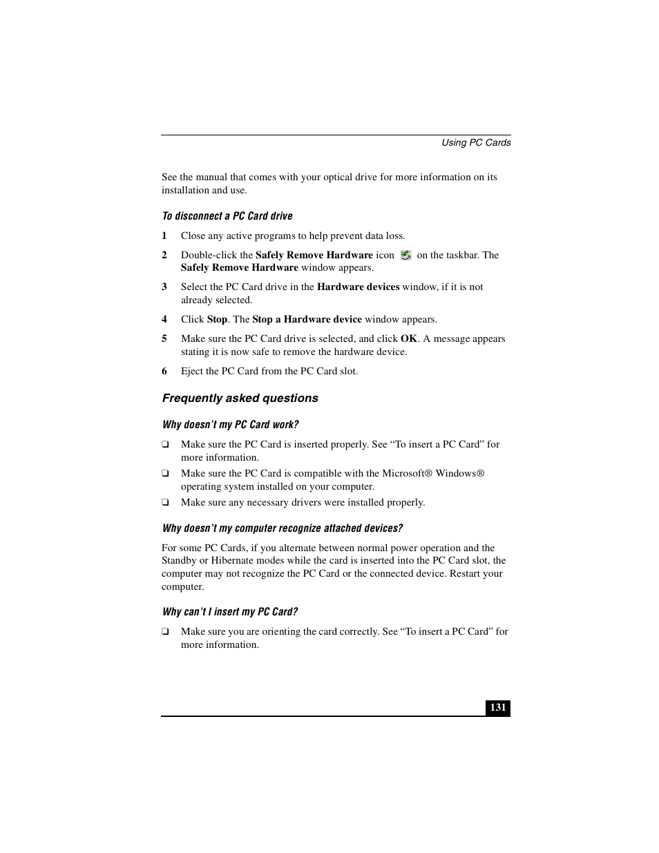 Frequently asked questions | Sony PCG-VX89P User Manual | Page 131 / 200