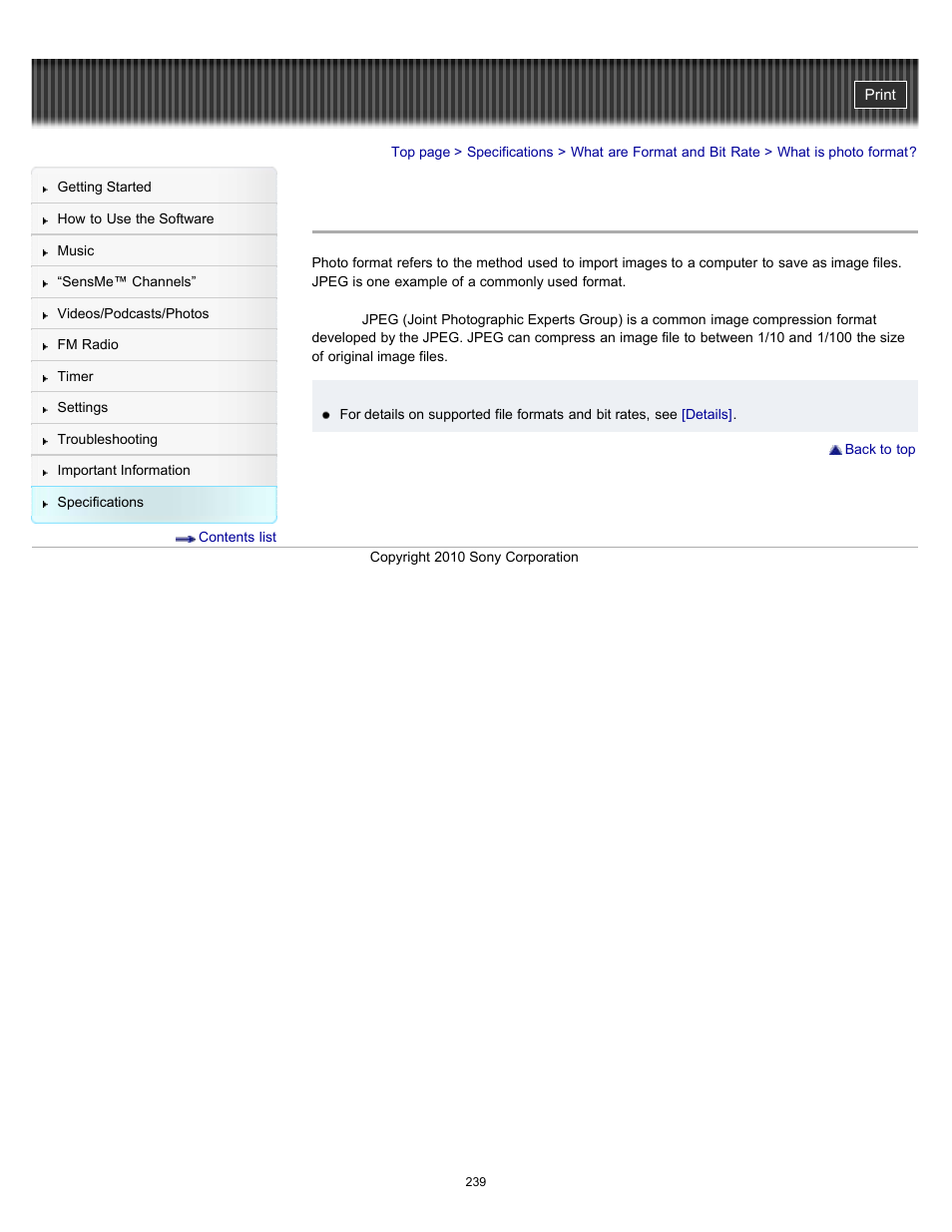 What is photo format | Sony NWZ-E353RED User Manual | Page 239 / 239