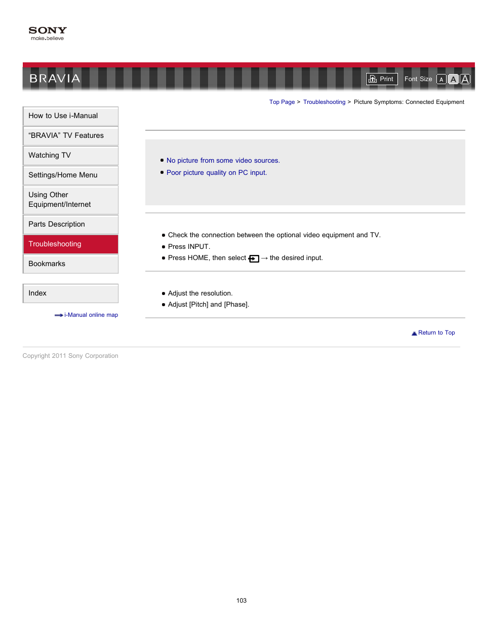 Picture symptoms: connected equipment | Sony KDL-55EX723 User Manual | Page 103 / 178