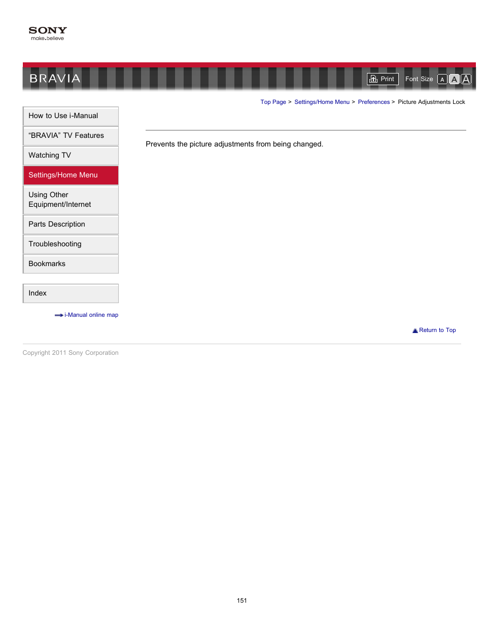 Picture adjustments lock | Sony KDL-55EX723 User Manual | Page 151 / 178