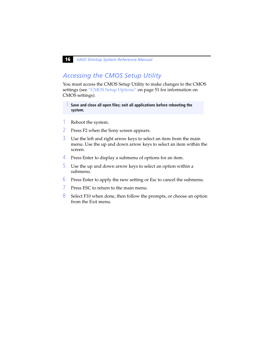 Accessing the cmos setup utility | Sony PCV-LX920 User Manual | Page 28 / 94