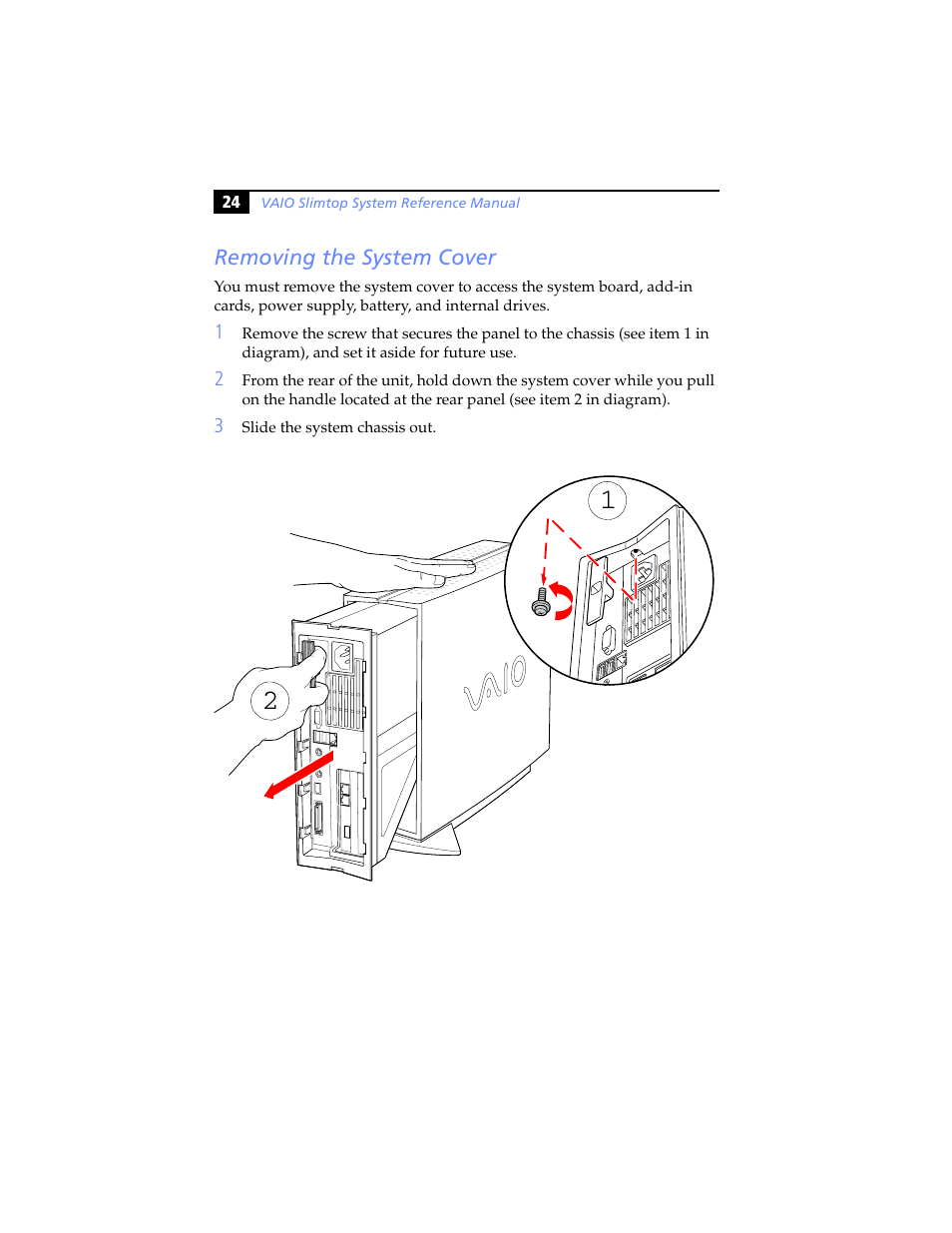 Removing the system cover, Removing the system cover” on | Sony PCV-LX920 User Manual | Page 36 / 94