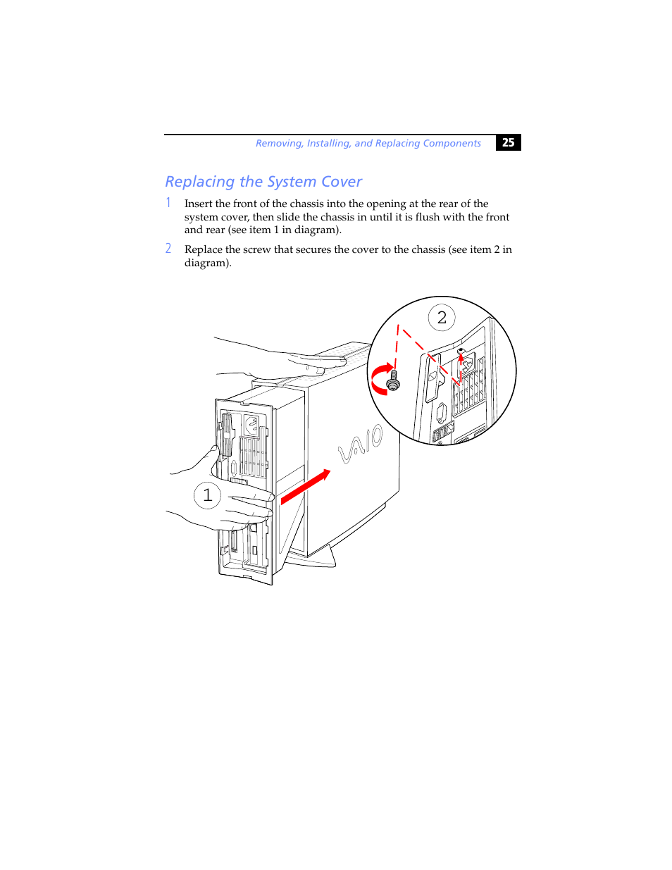 Replacing the system cover | Sony PCV-LX920 User Manual | Page 37 / 94