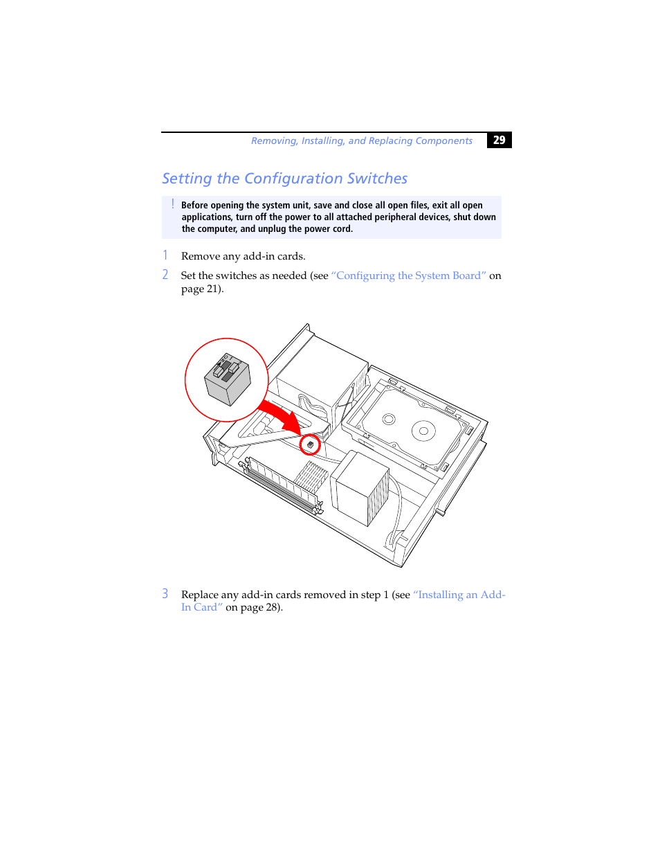 Setting the configuration switches | Sony PCV-LX920 User Manual | Page 41 / 94