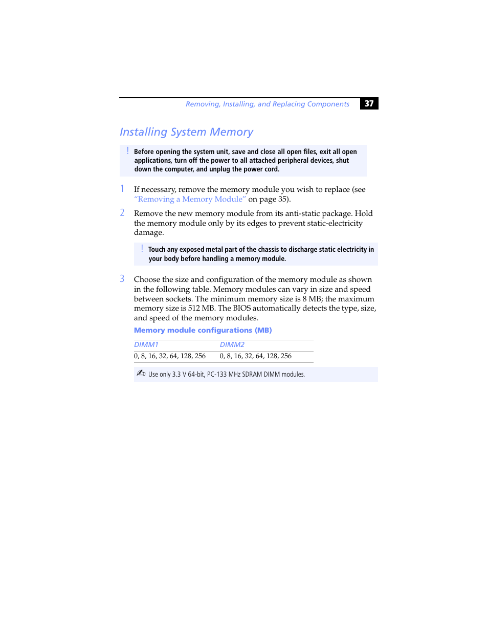 Installing system memory | Sony PCV-LX920 User Manual | Page 49 / 94