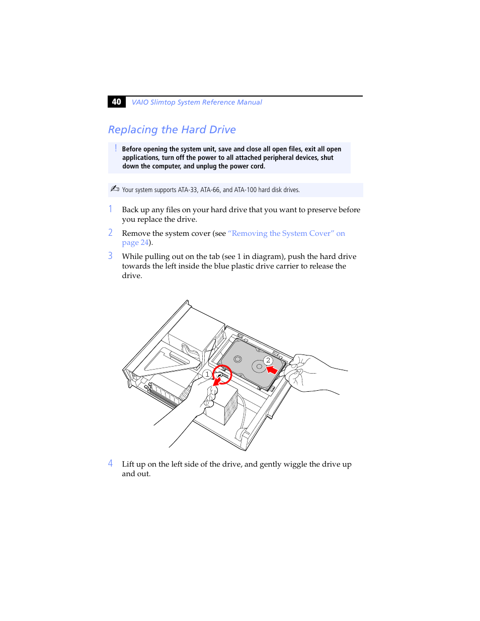 Replacing the hard drive | Sony PCV-LX920 User Manual | Page 52 / 94