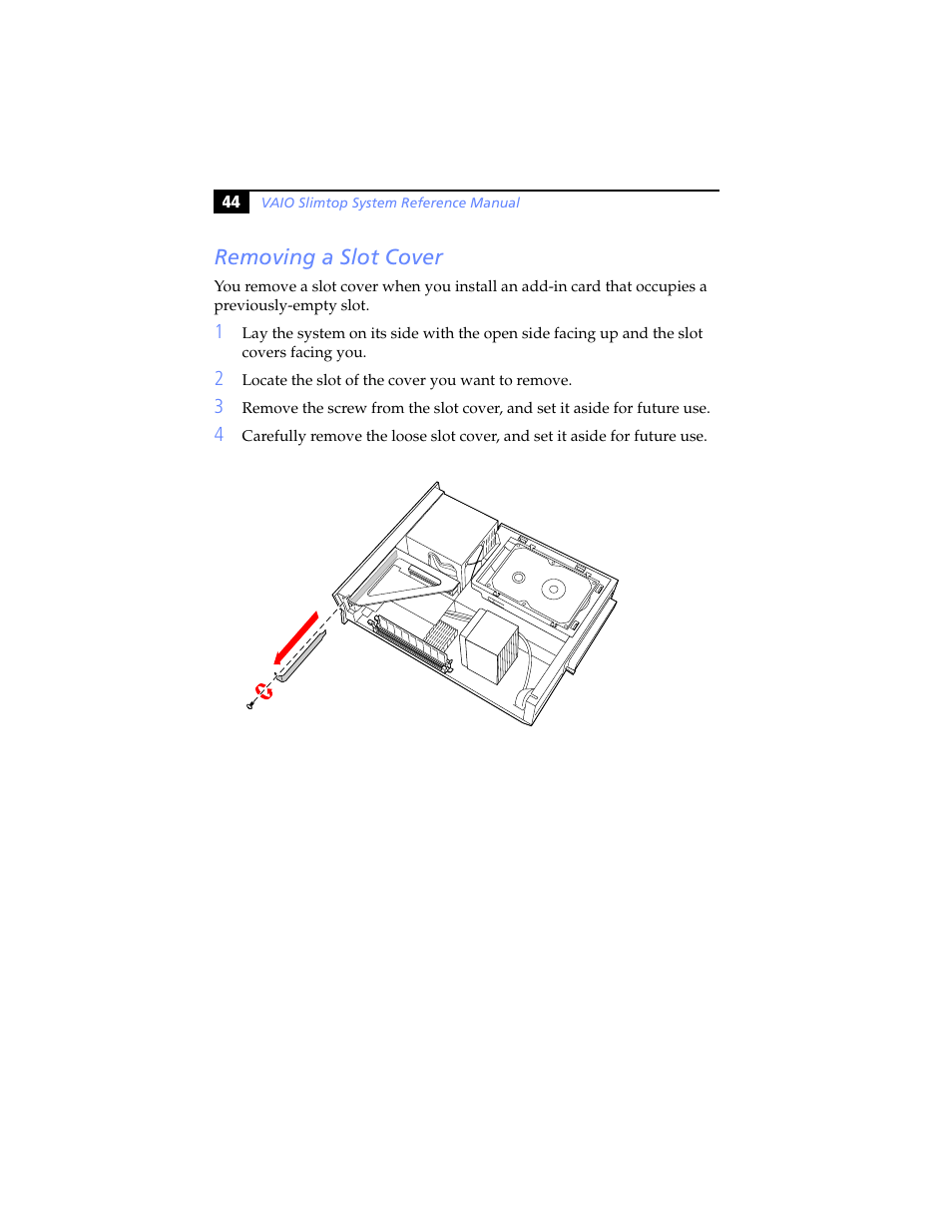 Removing a slot cover, D (see | Sony PCV-LX920 User Manual | Page 56 / 94