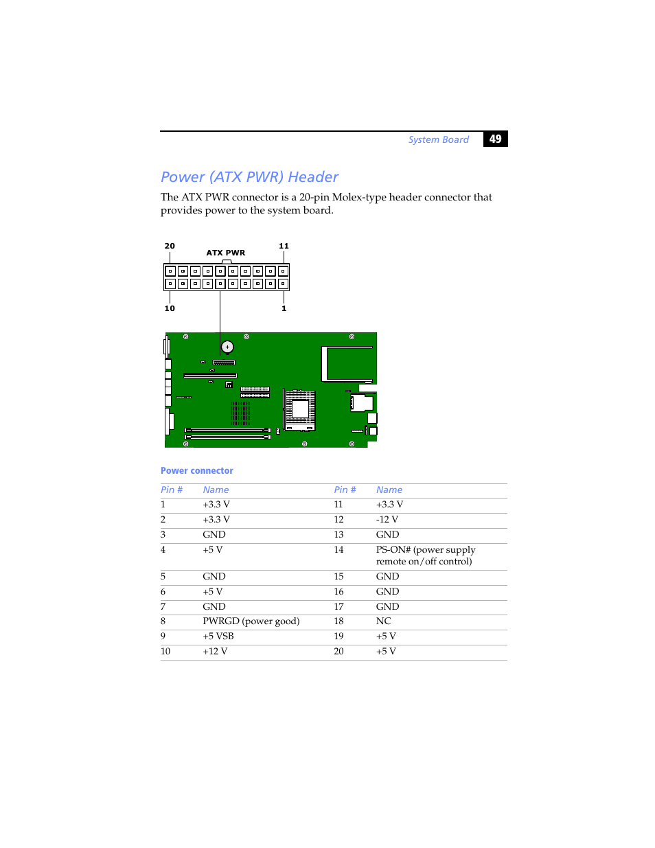 Power (atx pwr) header | Sony PCV-LX920 User Manual | Page 61 / 94