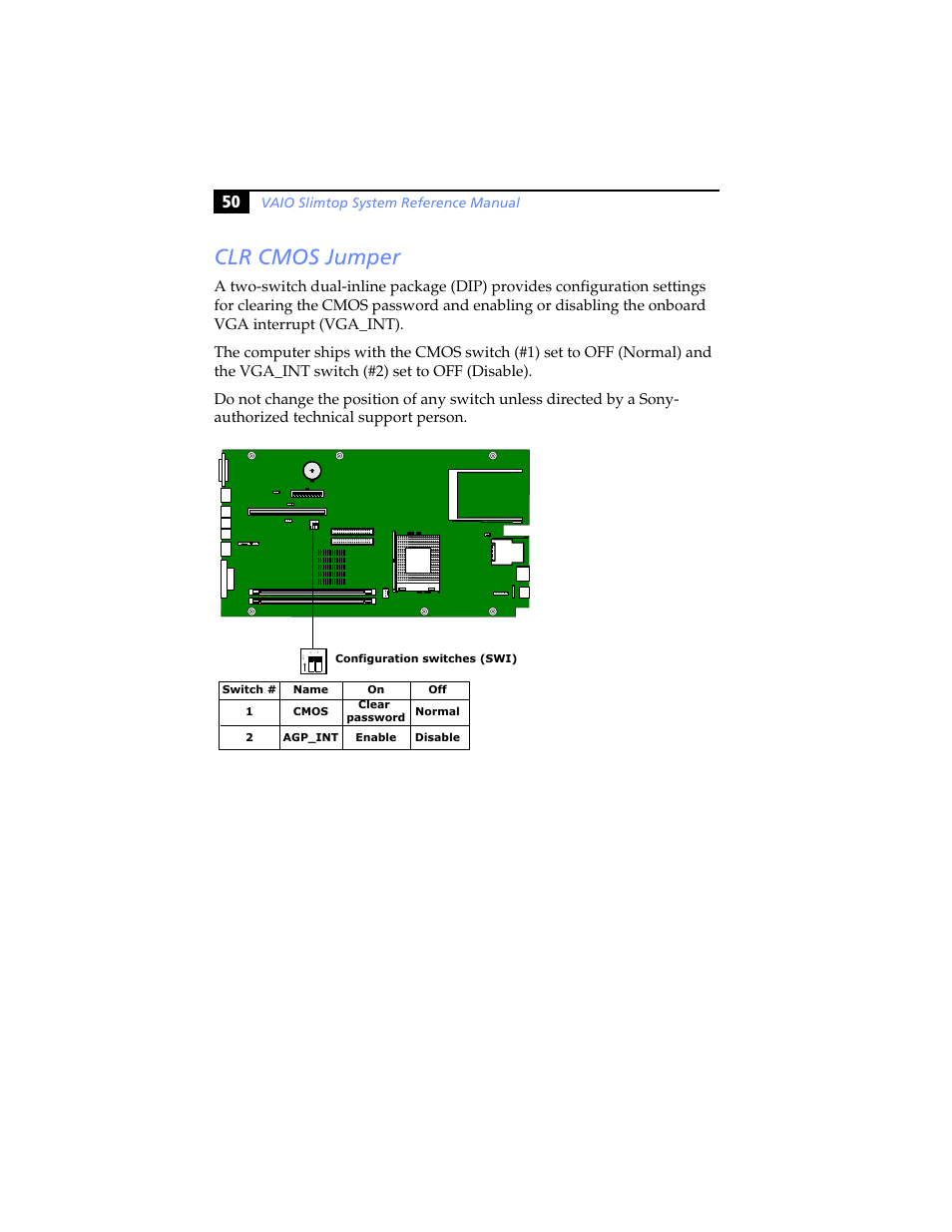 Clr cmos jumper, Vaio slimtop system reference manual | Sony PCV-LX920 User Manual | Page 62 / 94