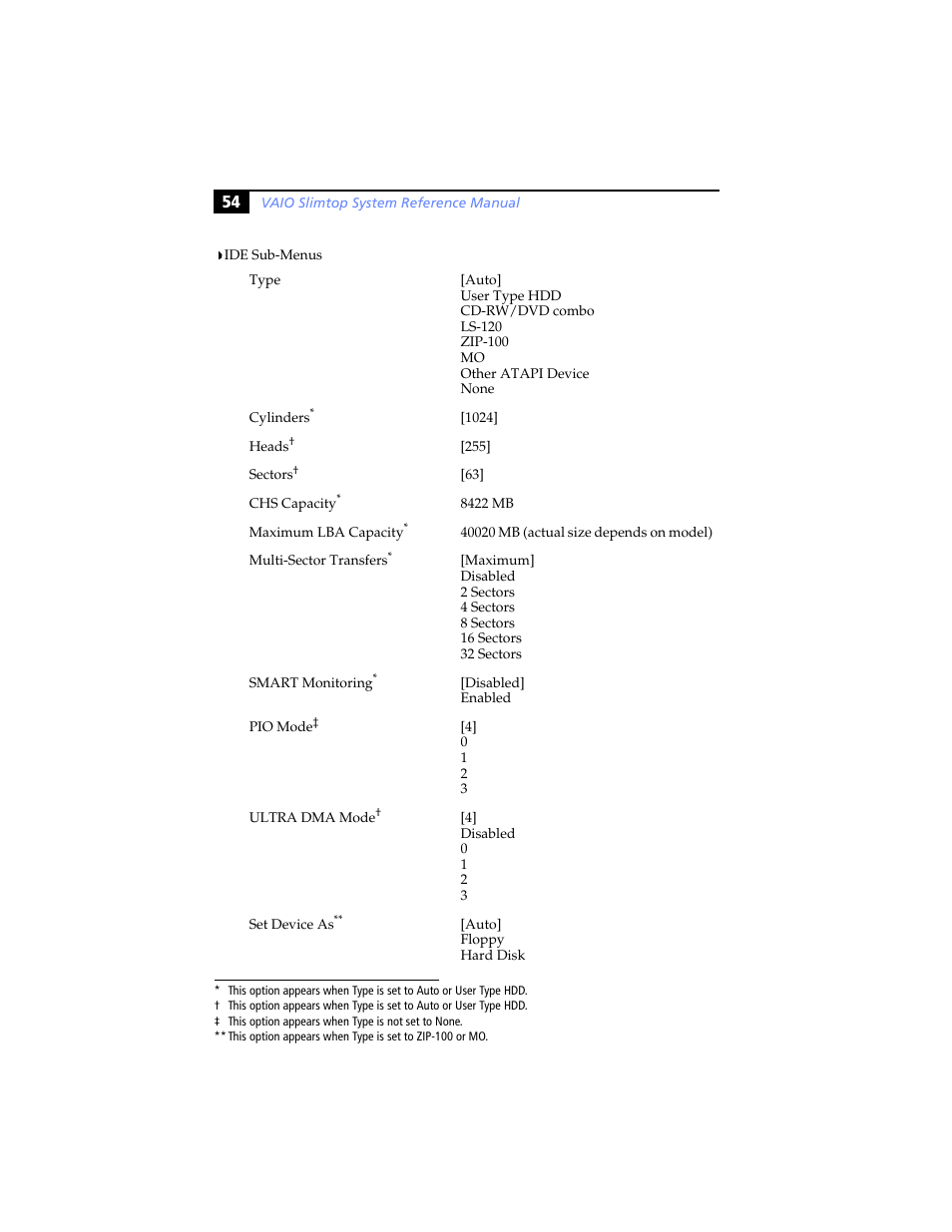 Ide sub-menus | Sony PCV-LX920 User Manual | Page 66 / 94