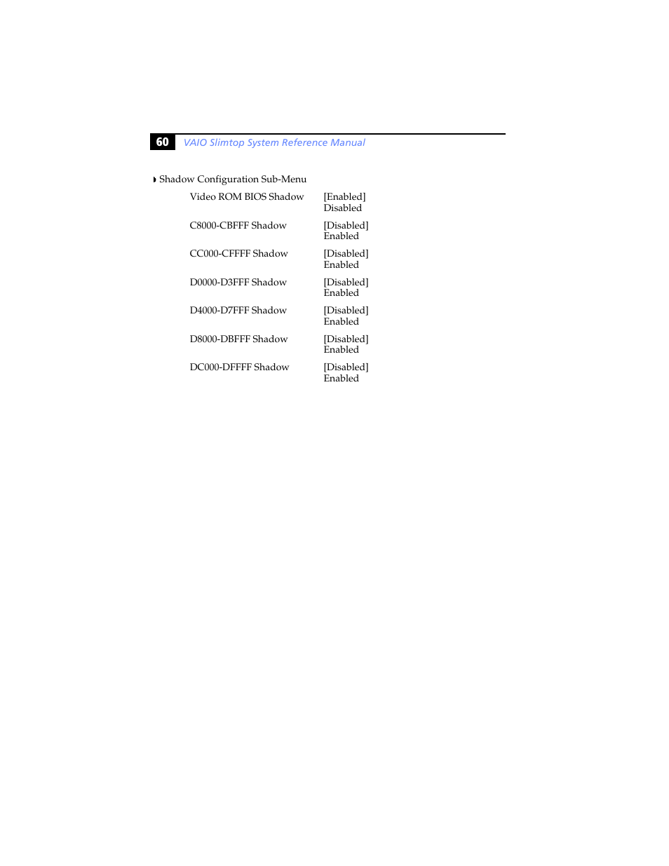 Shadow configuration sub-menu | Sony PCV-LX920 User Manual | Page 72 / 94