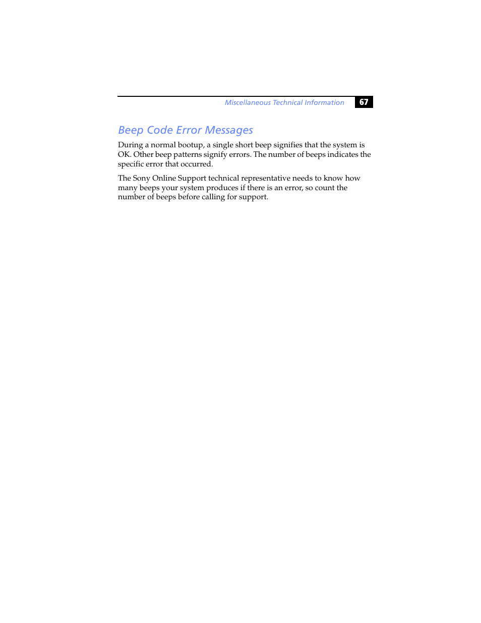 Beep code error messages | Sony PCV-LX920 User Manual | Page 79 / 94