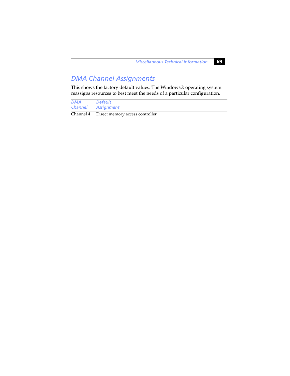 Dma channel assignments | Sony PCV-LX920 User Manual | Page 81 / 94