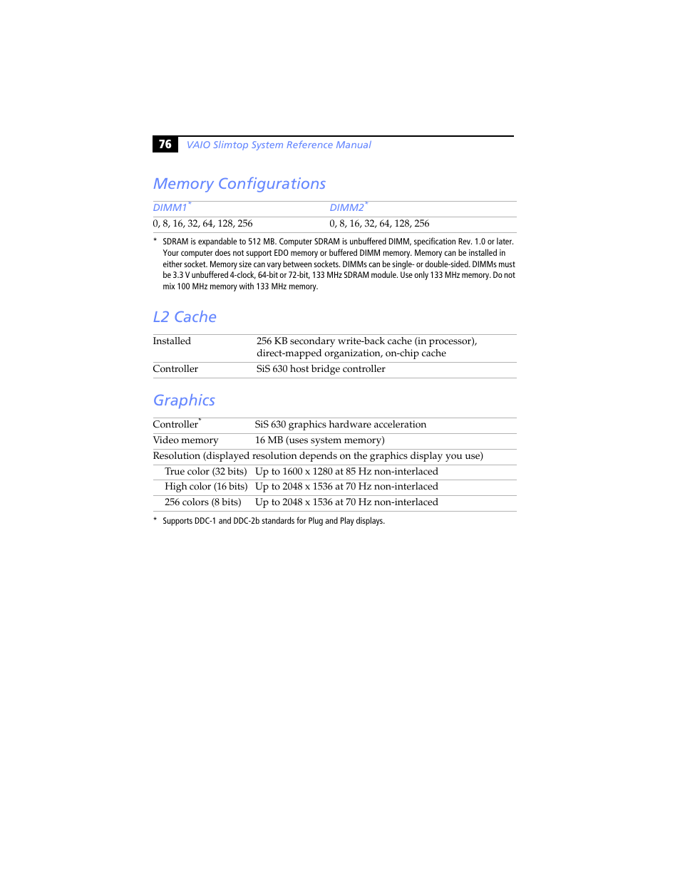 Memory configurations, L2 cache, Graphics | Memory configurations l2 cache graphics | Sony PCV-LX920 User Manual | Page 88 / 94